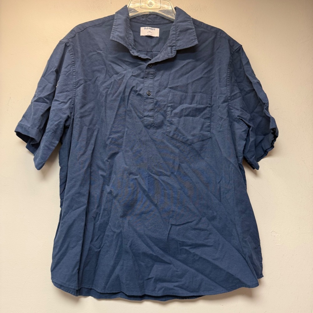 Old Navy Popover Shirt Mens XXL Navy Blue Excellent Built-In Flex Short Sleeve